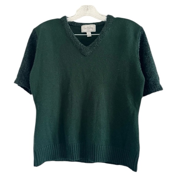 LE FARNY ITALY Women’s Green‎ Wool/Acrylic V Neck Short Sleeve Sweater-Size M/L - Picture 1 of 7